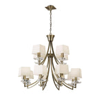 M0792AB Akira Pendant 2 Tier 12 Light E14 Antique Brass Cream Shades