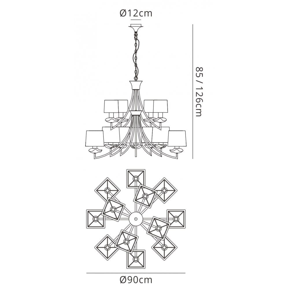 M0792AB Akira Pendant 2 Tier 12 Light E14 Antique Brass Cream Shades