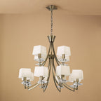 M0792AB Akira Pendant 2 Tier 12 Light E14 Antique Brass Cream Shades