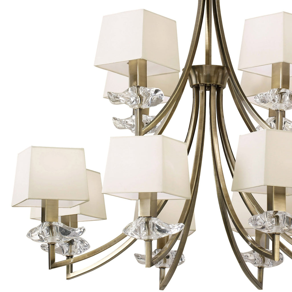 M0792AB Akira Pendant 2 Tier 12 Light E14 Antique Brass Cream Shades