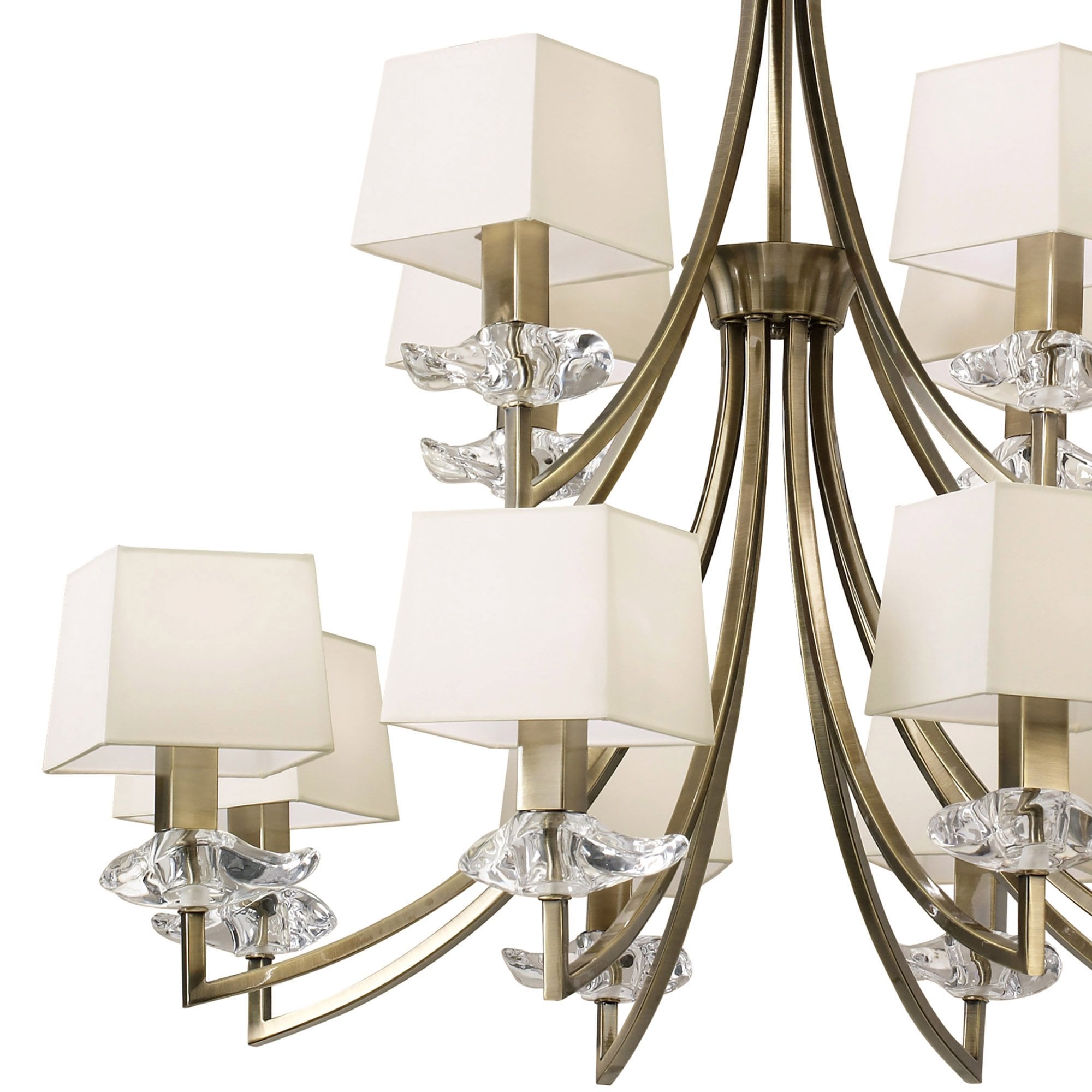 M0792AB Akira Pendant 2 Tier 12 Light E14 Antique Brass Cream Shades
