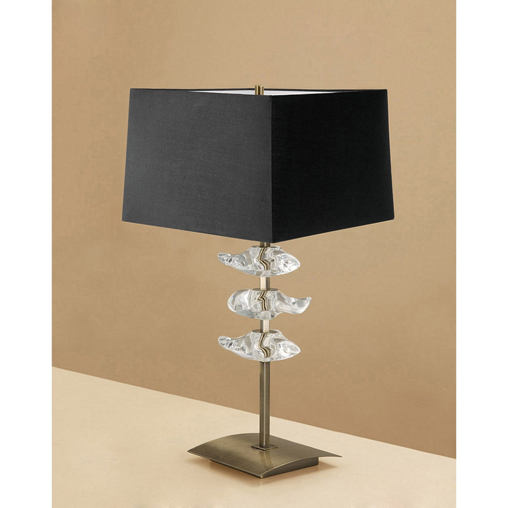 M0793AB/BS Akira Table Lamp 2 Light E27 Antique Brass Black Shade