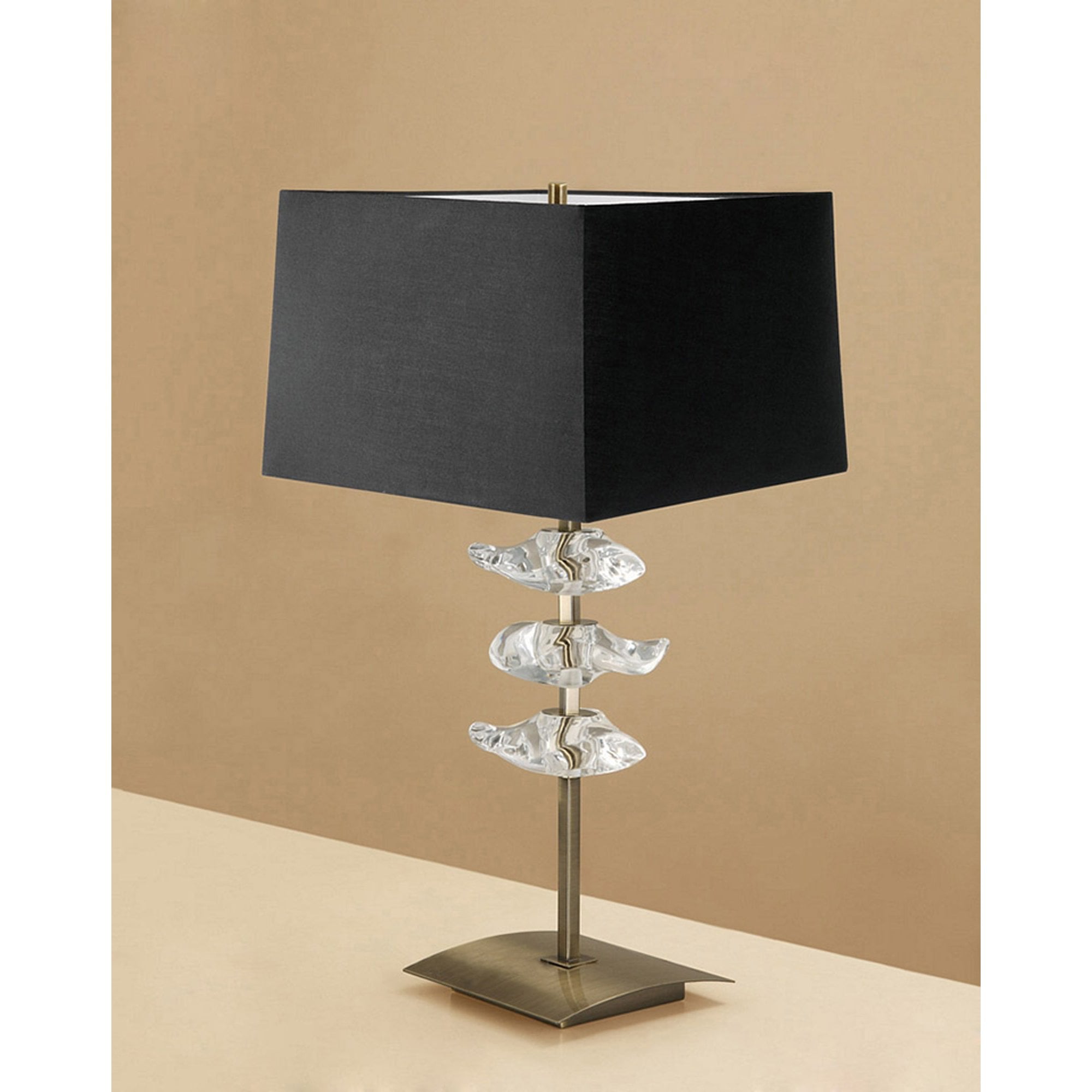 M0793AB/BS Akira Table Lamp 2 Light E27 Antique Brass Black Shade