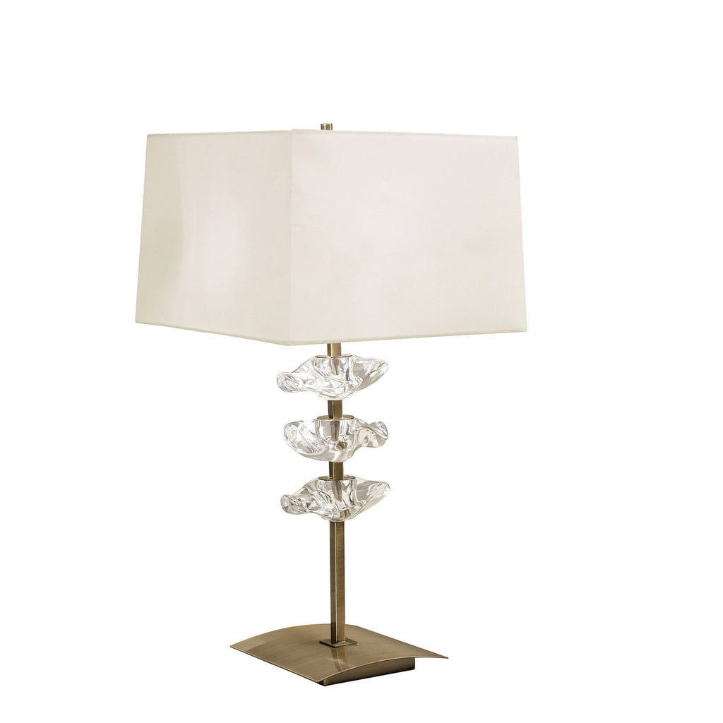 M0793AB Akira Table Lamp 2 Light E27 Antique Brass Cream Shade