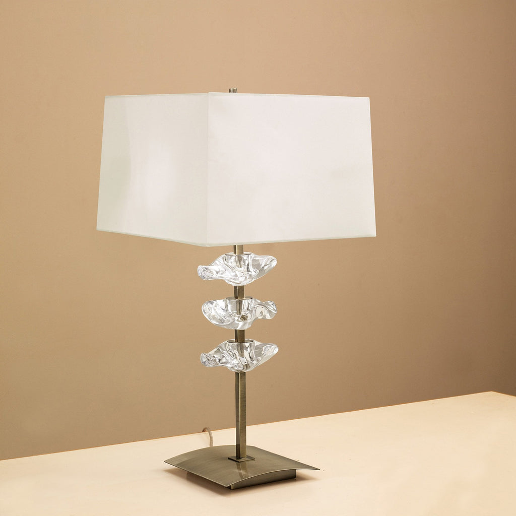 M0793AB Akira Table Lamp 2 Light E27 Antique Brass Cream Shade