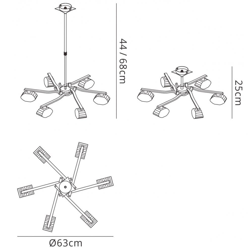M0412 Alfa Telescopic Convertible To Semi Flush 6 Light G9 Polished Chrome