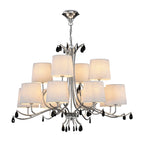 M6310 Andrea Pendant 100cm Round 12 Light Polished Chrome White Shades Black Crystal Droplets