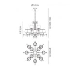 M6310 Andrea Pendant 100cm Round 12 Light Polished Chrome White Shades Black Crystal Droplets