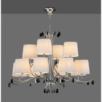M6310 Andrea Pendant 100cm Round 12 Light Polished Chrome White Shades Black Crystal Droplets