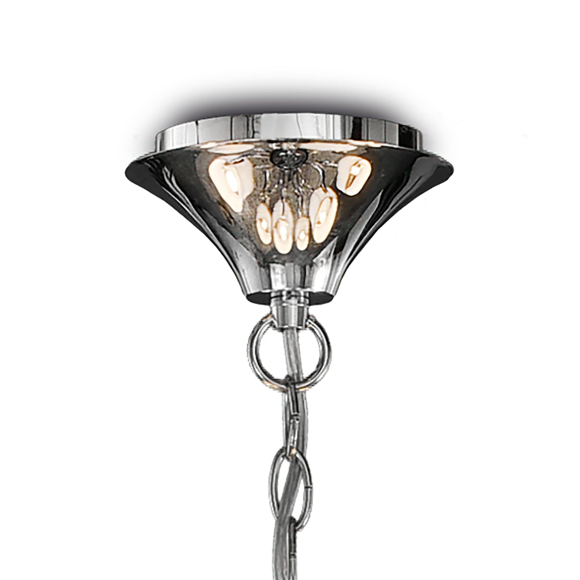 M6310 Andrea Pendant 100cm Round 12 Light Polished Chrome White Shades Black Crystal Droplets