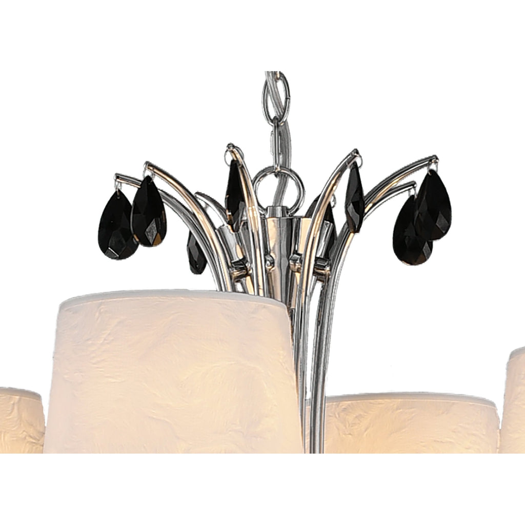 M6310 Andrea Pendant 100cm Round 12 Light Polished Chrome White Shades Black Crystal Droplets