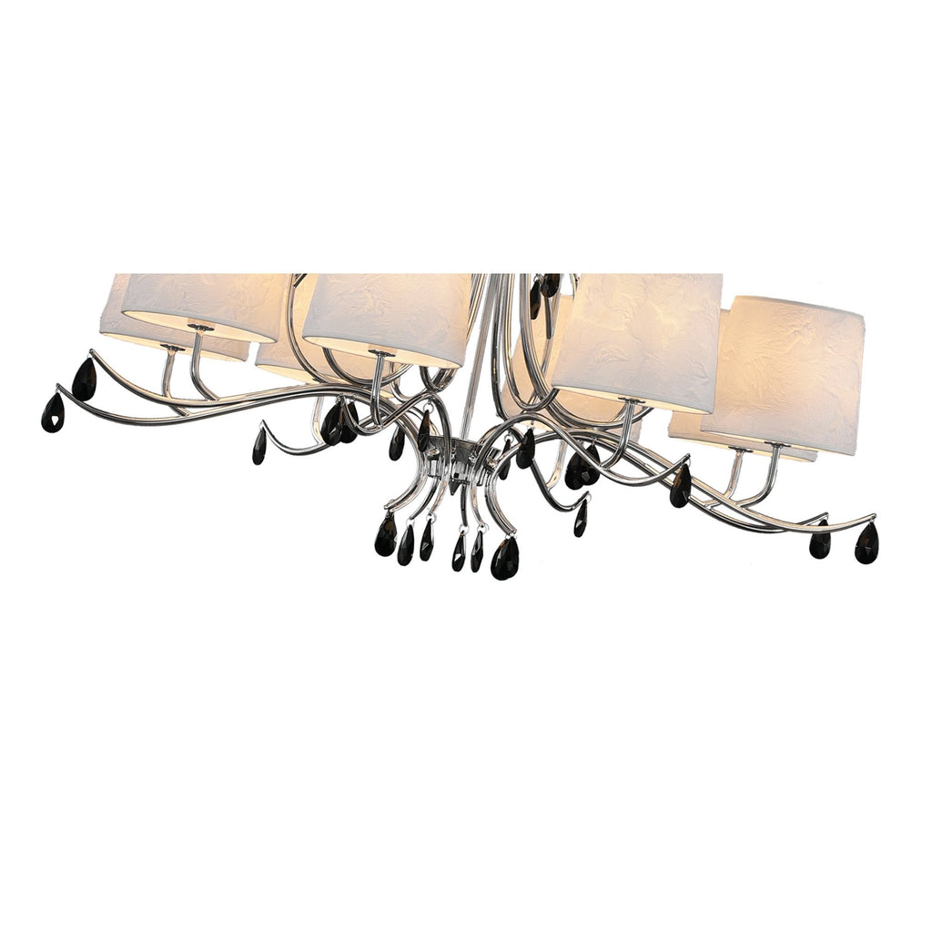 M6310 Andrea Pendant 100cm Round 12 Light Polished Chrome White Shades Black Crystal Droplets