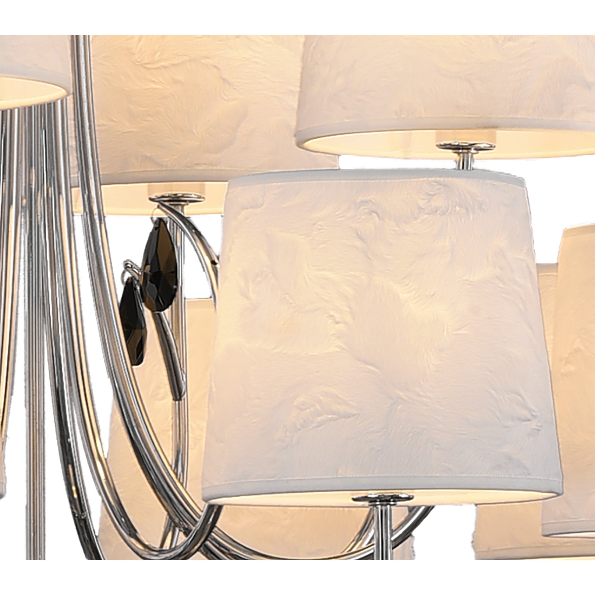 M6310 Andrea Pendant 100cm Round 12 Light Polished Chrome White Shades Black Crystal Droplets