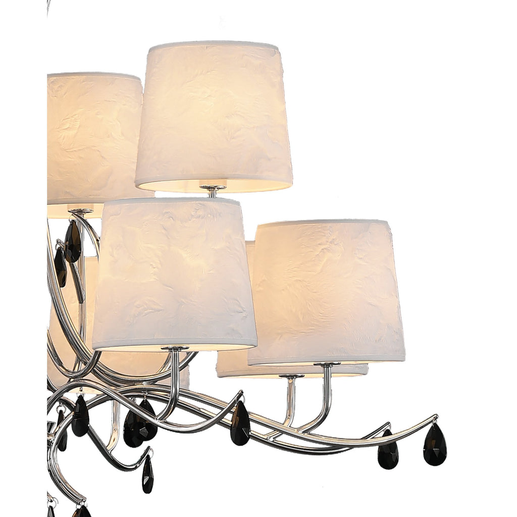 M6310 Andrea Pendant 100cm Round 12 Light Polished Chrome White Shades Black Crystal Droplets