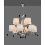 M6311 Andrea Pendant 88cm Round 9 Light Polished Chrome White Shades Black Crystal Droplets