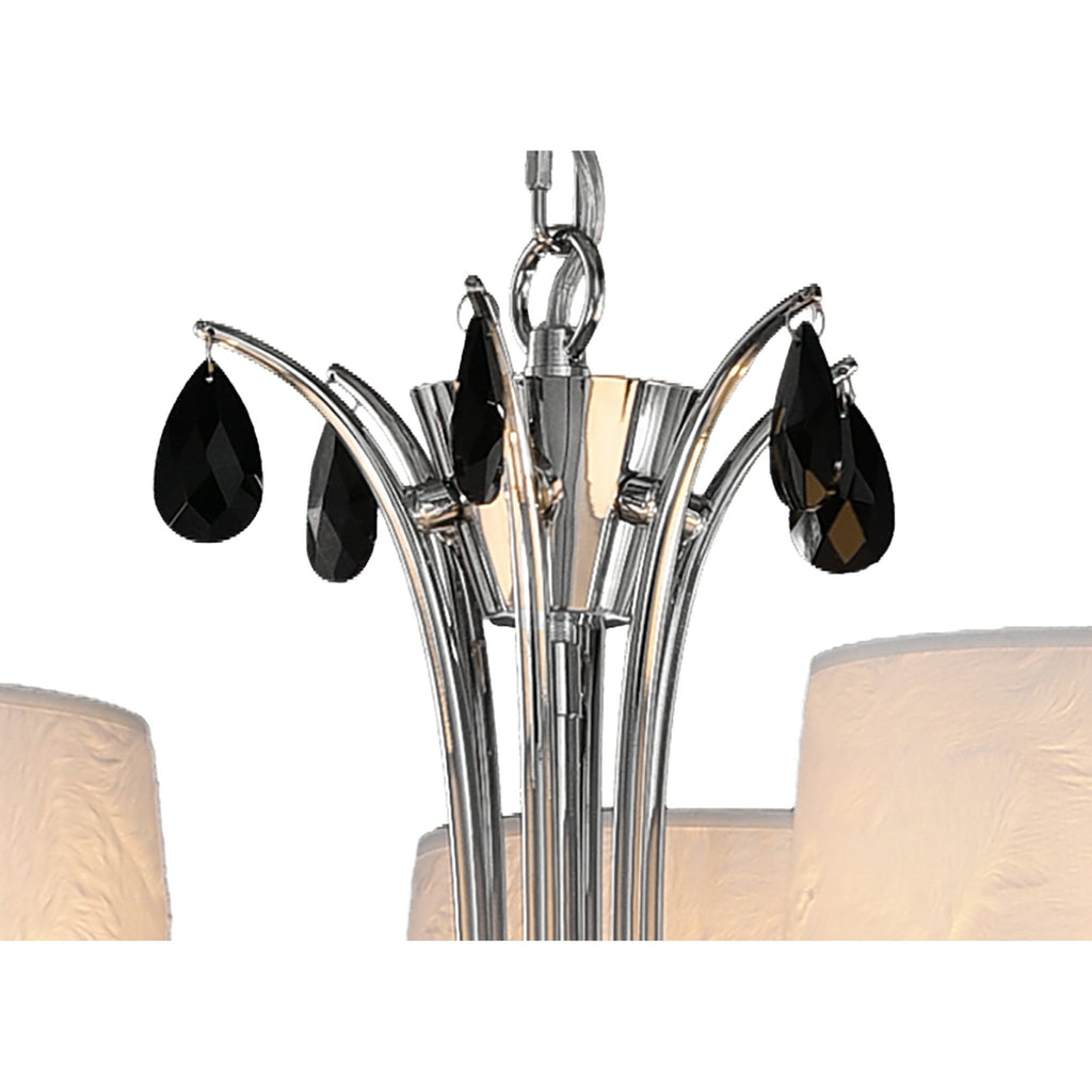 M6311 Andrea Pendant 88cm Round 9 Light Polished Chrome White Shades Black Crystal Droplets
