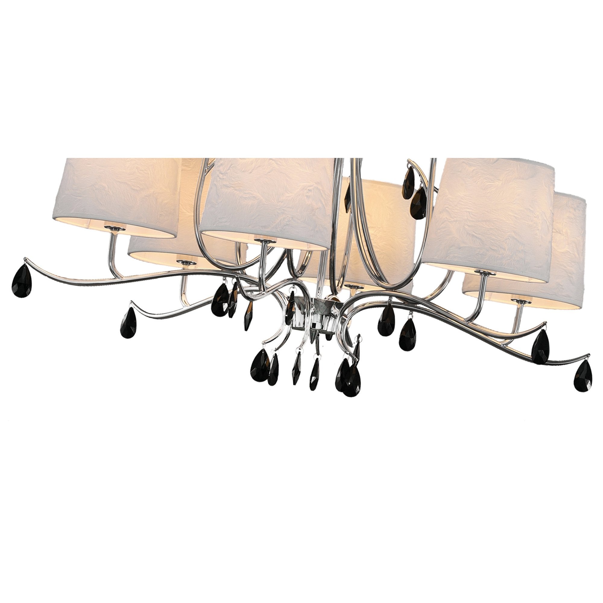 M6311 Andrea Pendant 88cm Round 9 Light Polished Chrome White Shades Black Crystal Droplets