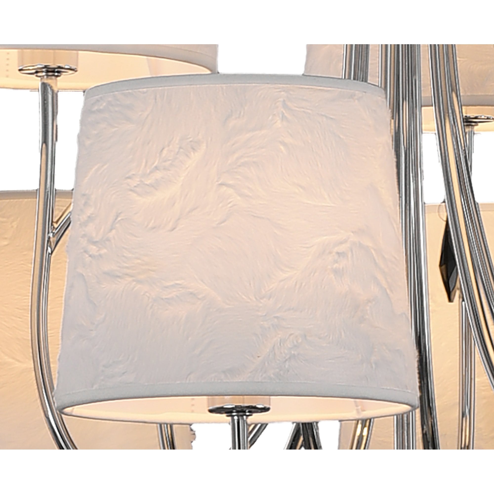 M6311 Andrea Pendant 88cm Round 9 Light Polished Chrome White Shades Black Crystal Droplets