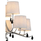 M6311 Andrea Pendant 88cm Round 9 Light Polished Chrome White Shades Black Crystal Droplets