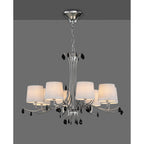 M6312 Andrea Pendant 100cm Round 8 Light Polished Chrome White Shades Black Crystal Droplets