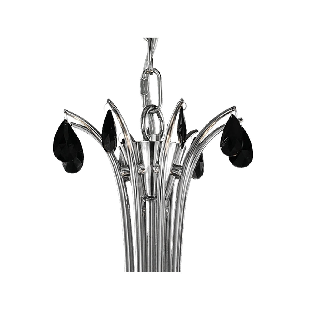 M6312 Andrea Pendant 100cm Round 8 Light Polished Chrome White Shades Black Crystal Droplets