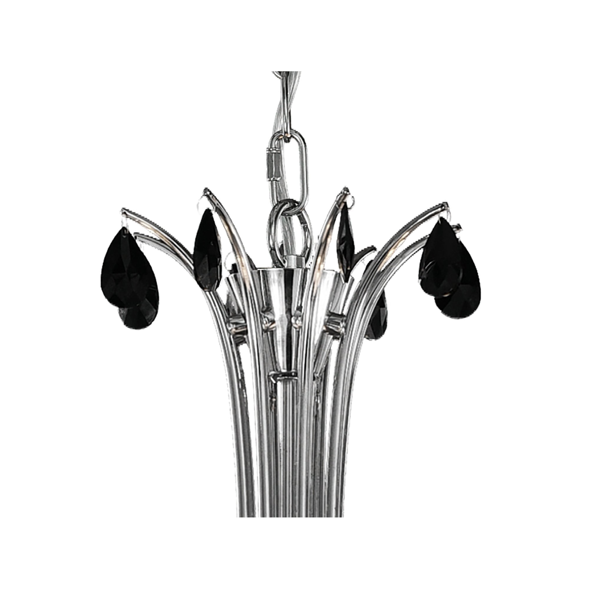 M6312 Andrea Pendant 100cm Round 8 Light Polished Chrome White Shades Black Crystal Droplets