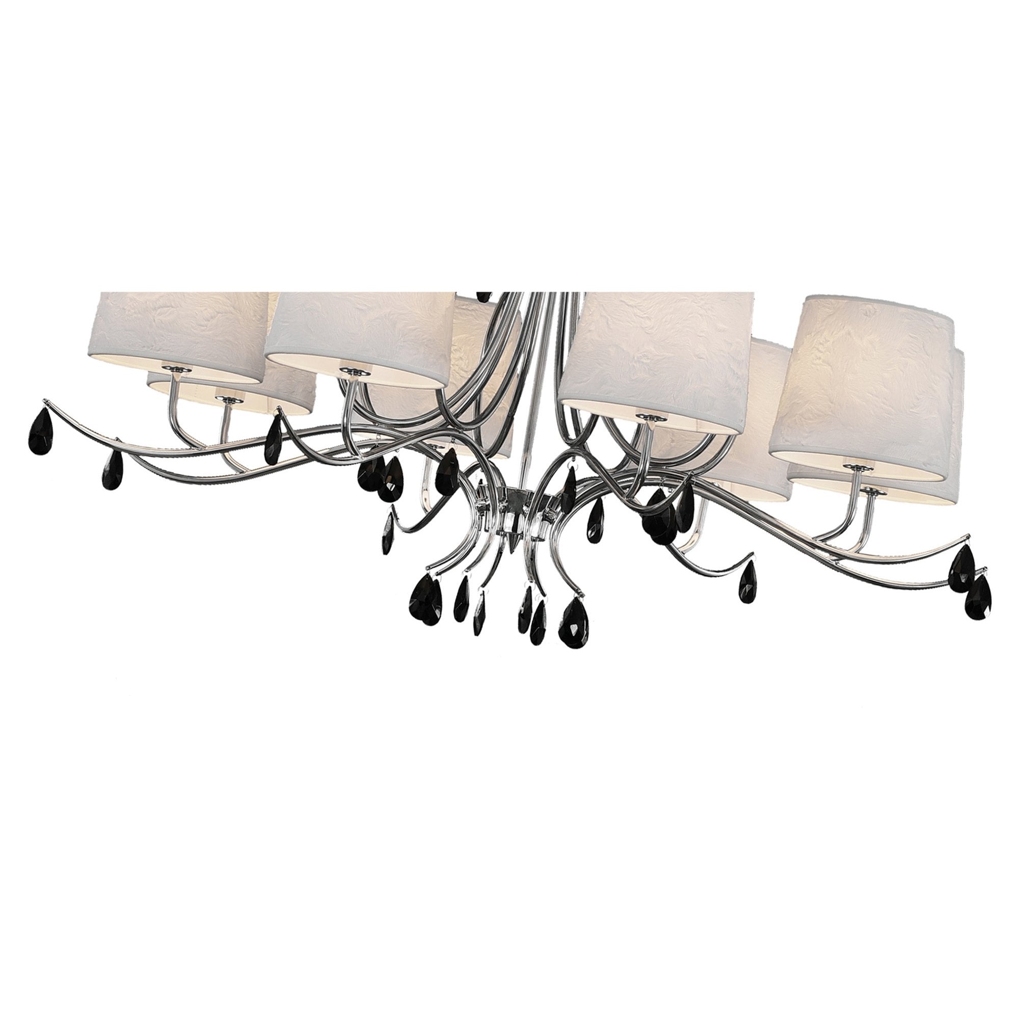 M6312 Andrea Pendant 100cm Round 8 Light Polished Chrome White Shades Black Crystal Droplets