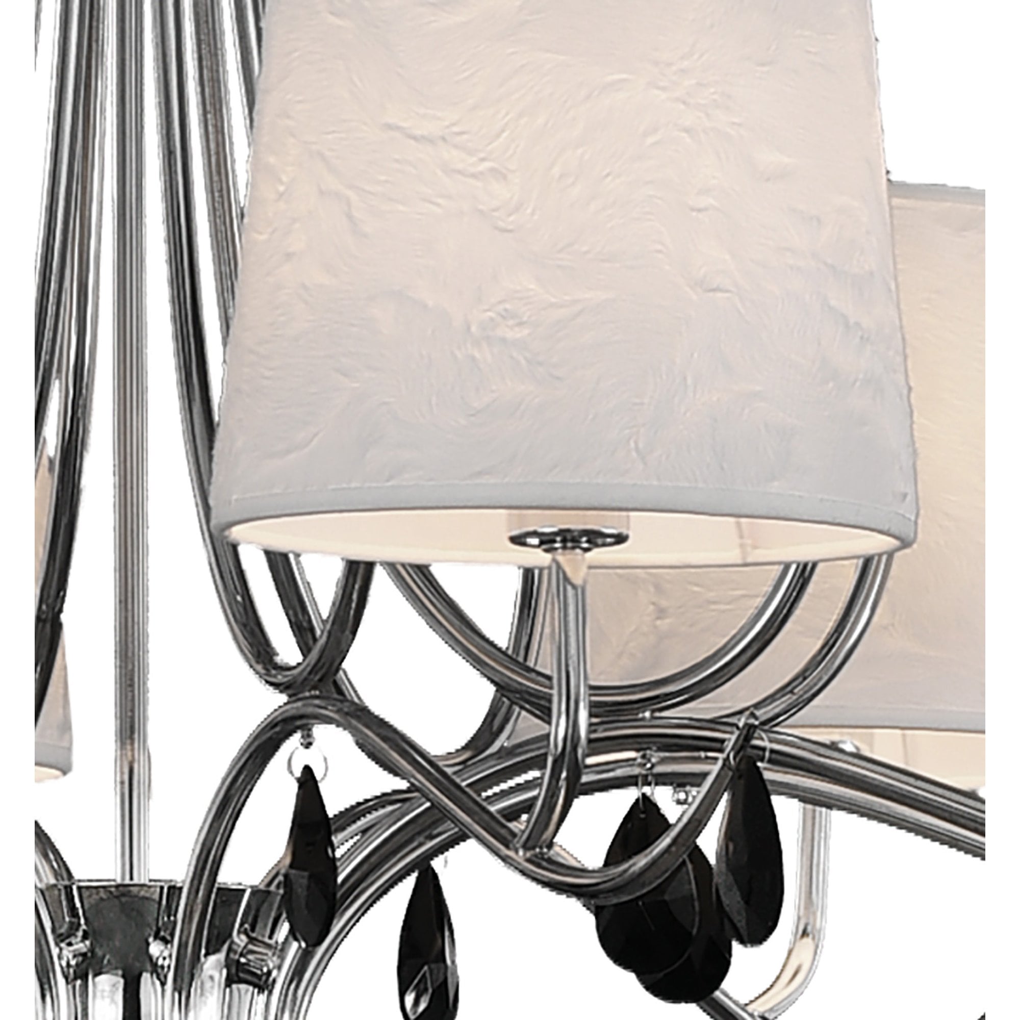 M6312 Andrea Pendant 100cm Round 8 Light Polished Chrome White Shades Black Crystal Droplets
