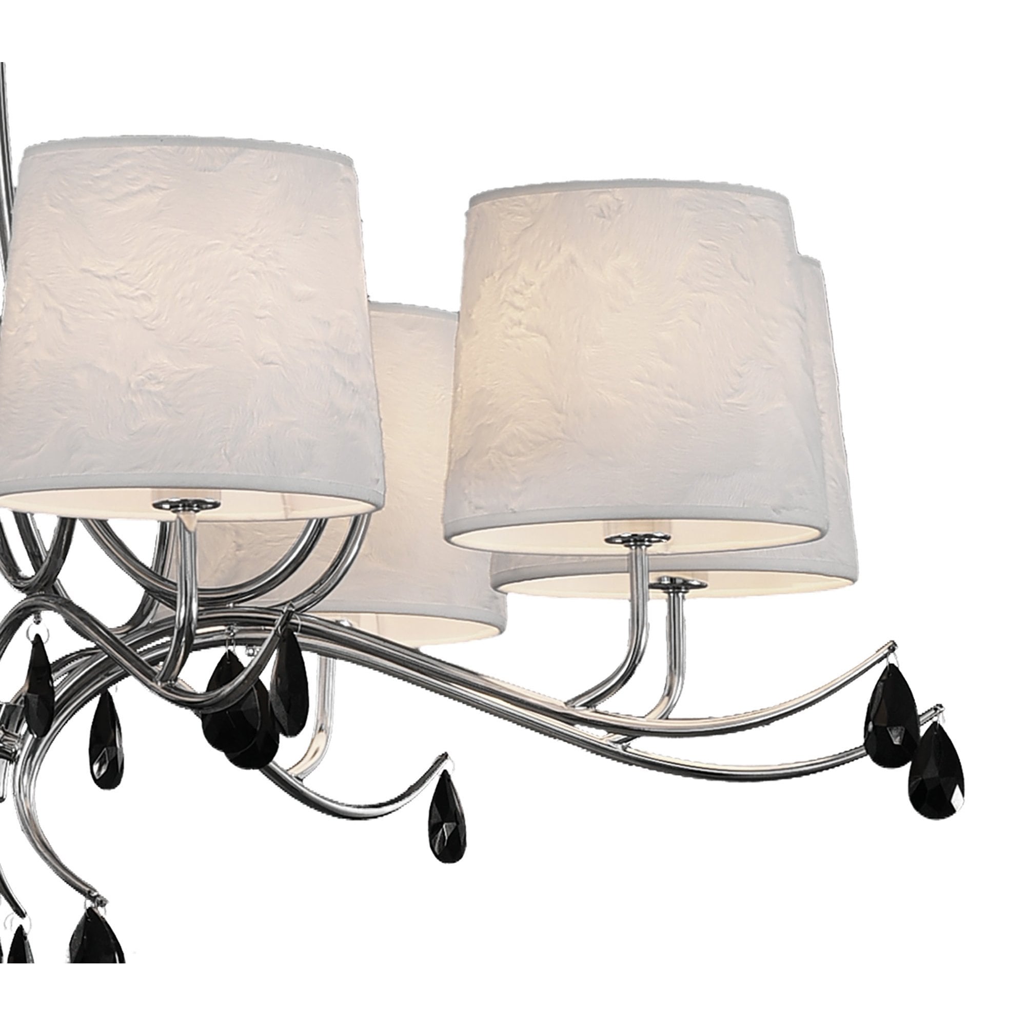 M6312 Andrea Pendant 100cm Round 8 Light Polished Chrome White Shades Black Crystal Droplets