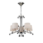 M6314 Andrea Pendant 81.5cm Round 5 Light Polished Chrome White Shades Black Crystal Droplets