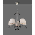 M6314 Andrea Pendant 81.5cm Round 5 Light Polished Chrome White Shades Black Crystal Droplets