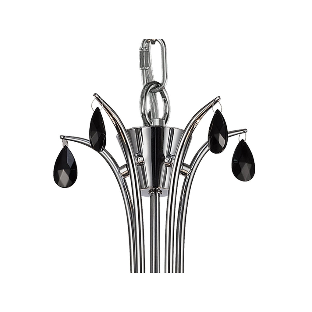 M6314 Andrea Pendant 81.5cm Round 5 Light Polished Chrome White Shades Black Crystal Droplets