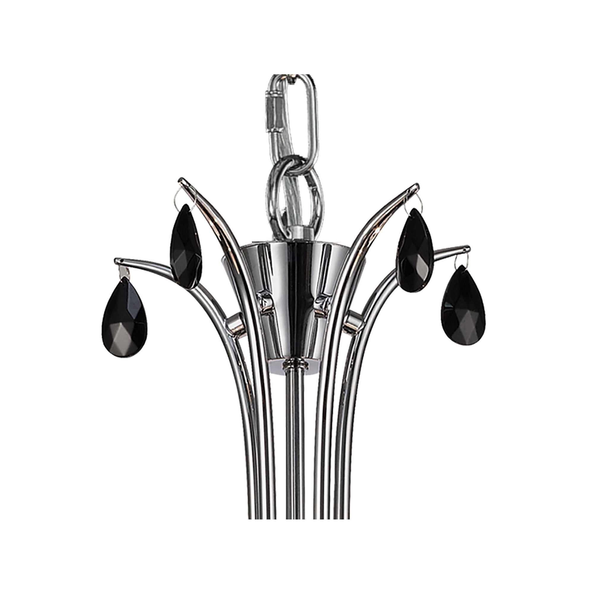 M6314 Andrea Pendant 81.5cm Round 5 Light Polished Chrome White Shades Black Crystal Droplets