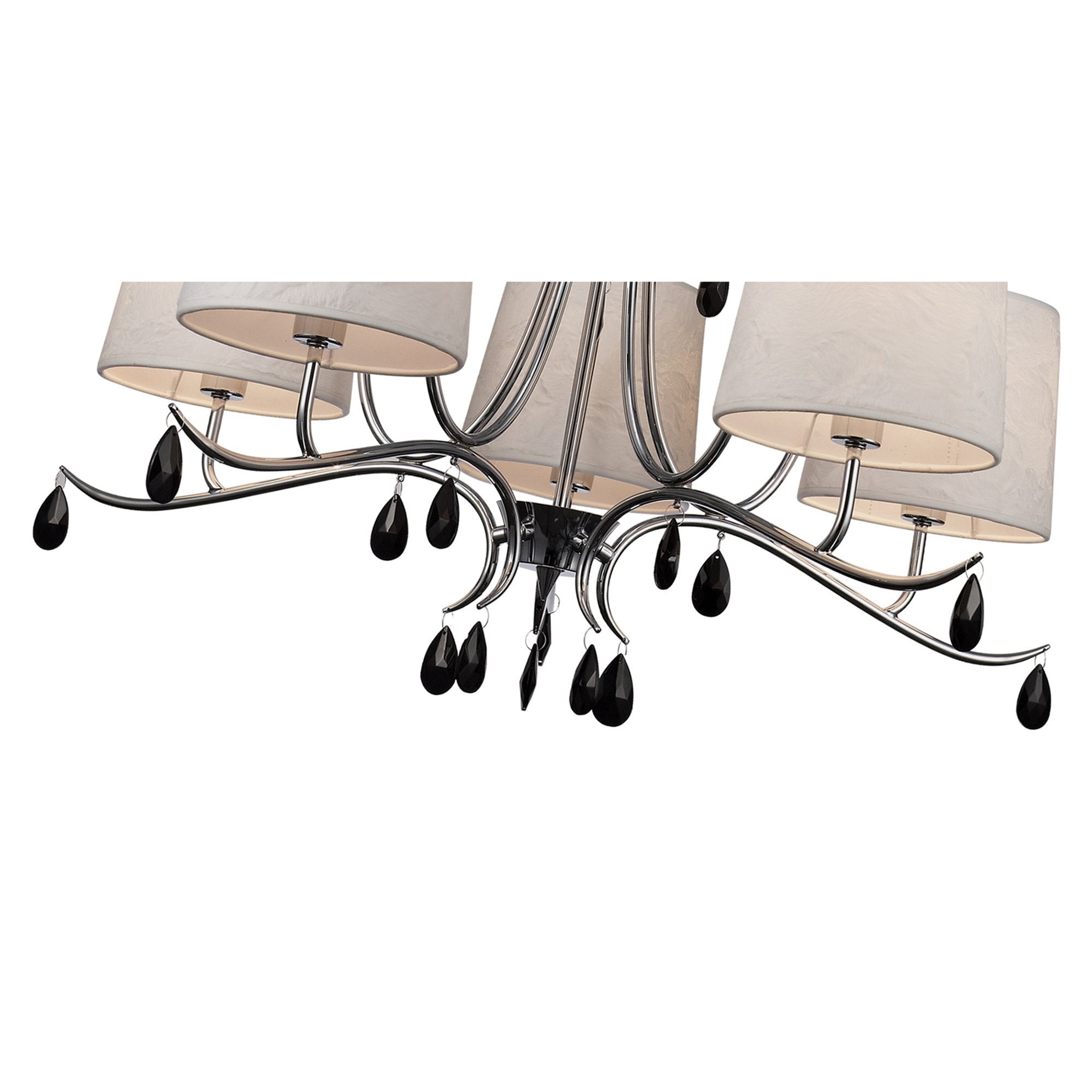 M6314 Andrea Pendant 81.5cm Round 5 Light Polished Chrome White Shades Black Crystal Droplets