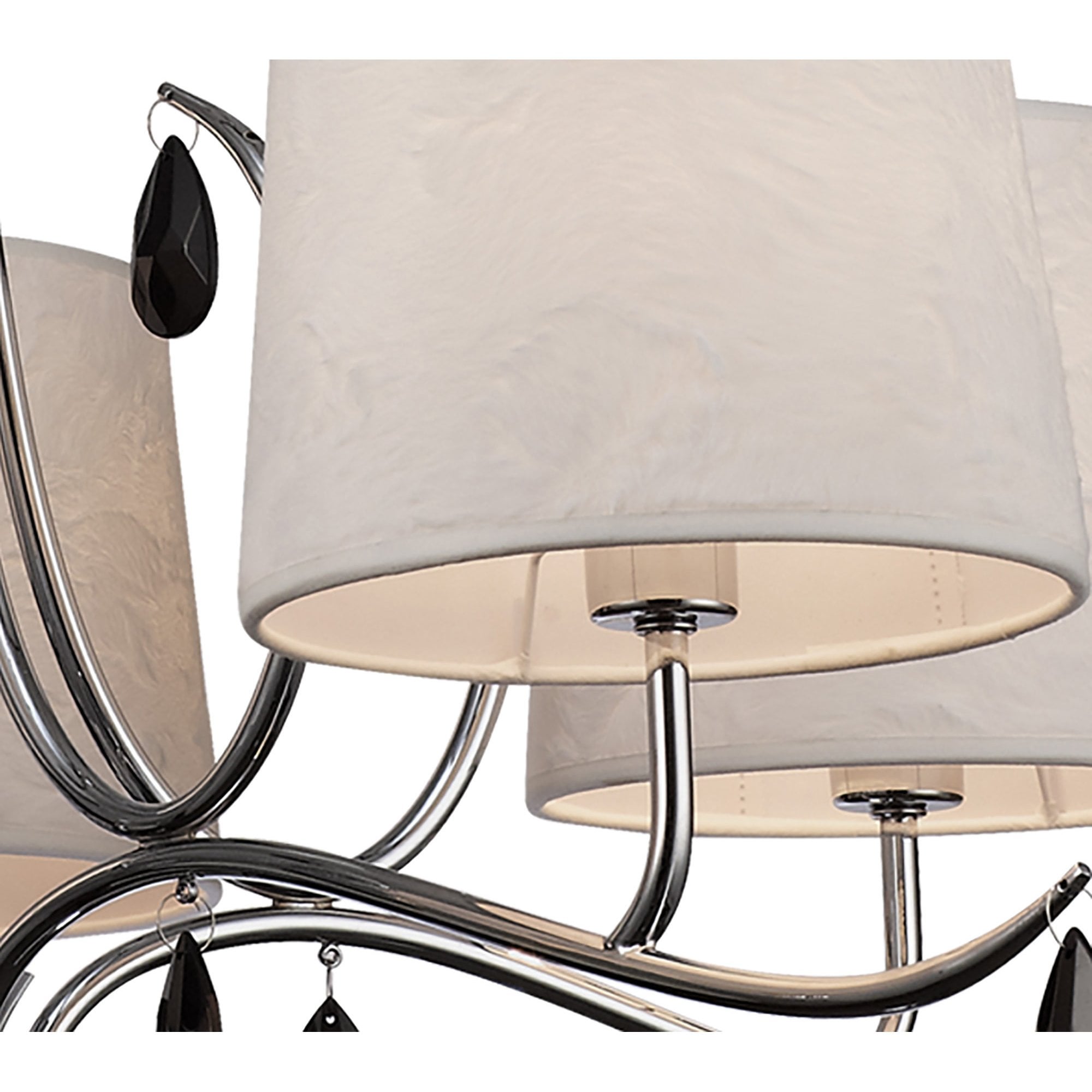 M6314 Andrea Pendant 81.5cm Round 5 Light Polished Chrome White Shades Black Crystal Droplets