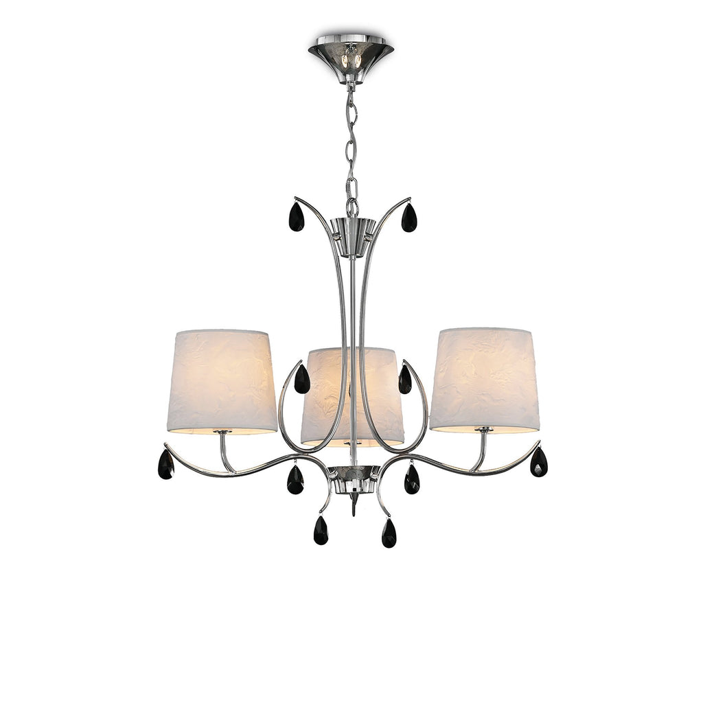 M6315 Andrea Pendant 67cm Round 5 Light Polished Chrome White Shades Black Crystal Droplets