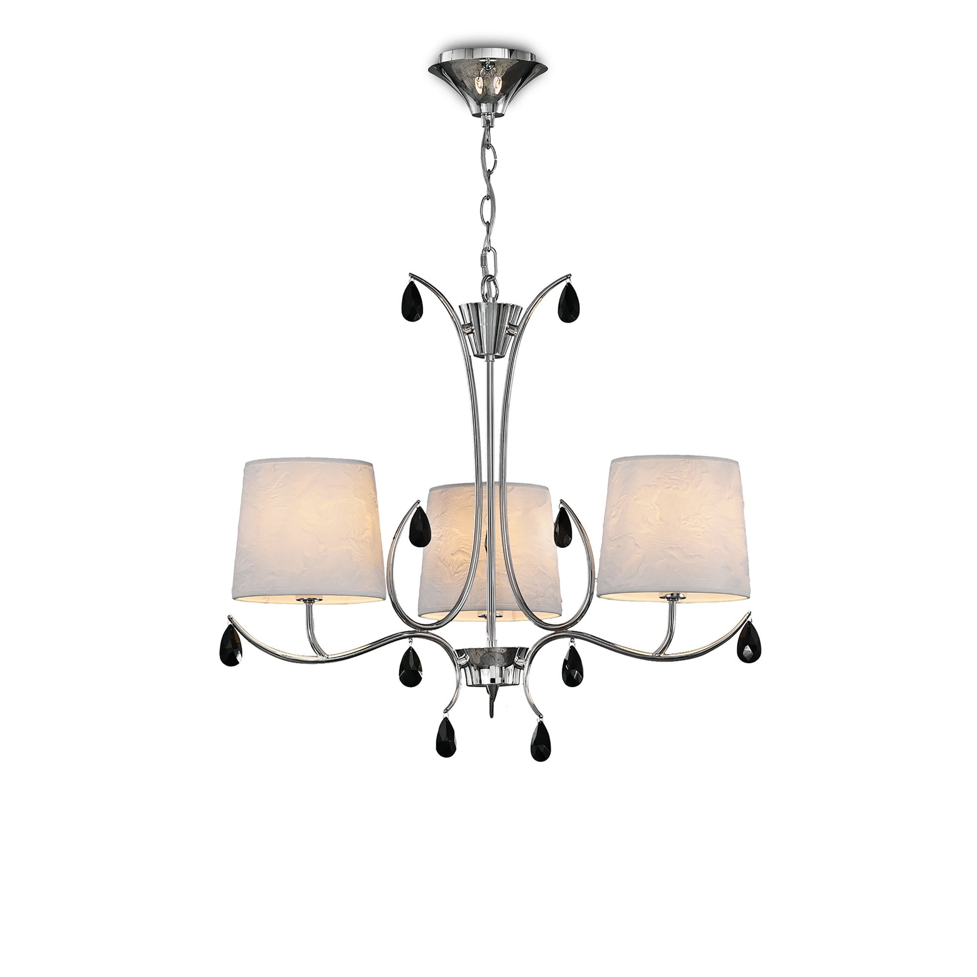 M6315 Andrea Pendant 67cm Round 5 Light Polished Chrome White Shades Black Crystal Droplets