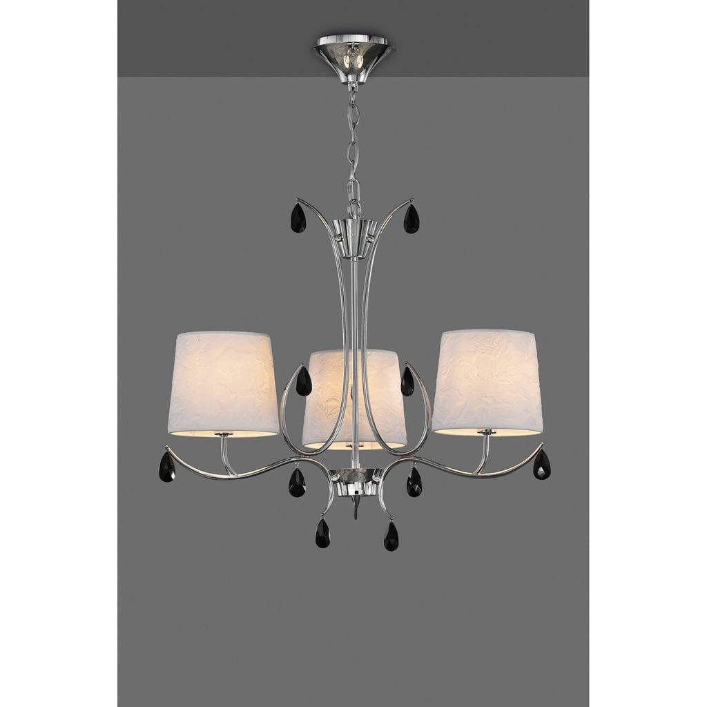 M6315 Andrea Pendant 67cm Round 5 Light Polished Chrome White Shades Black Crystal Droplets