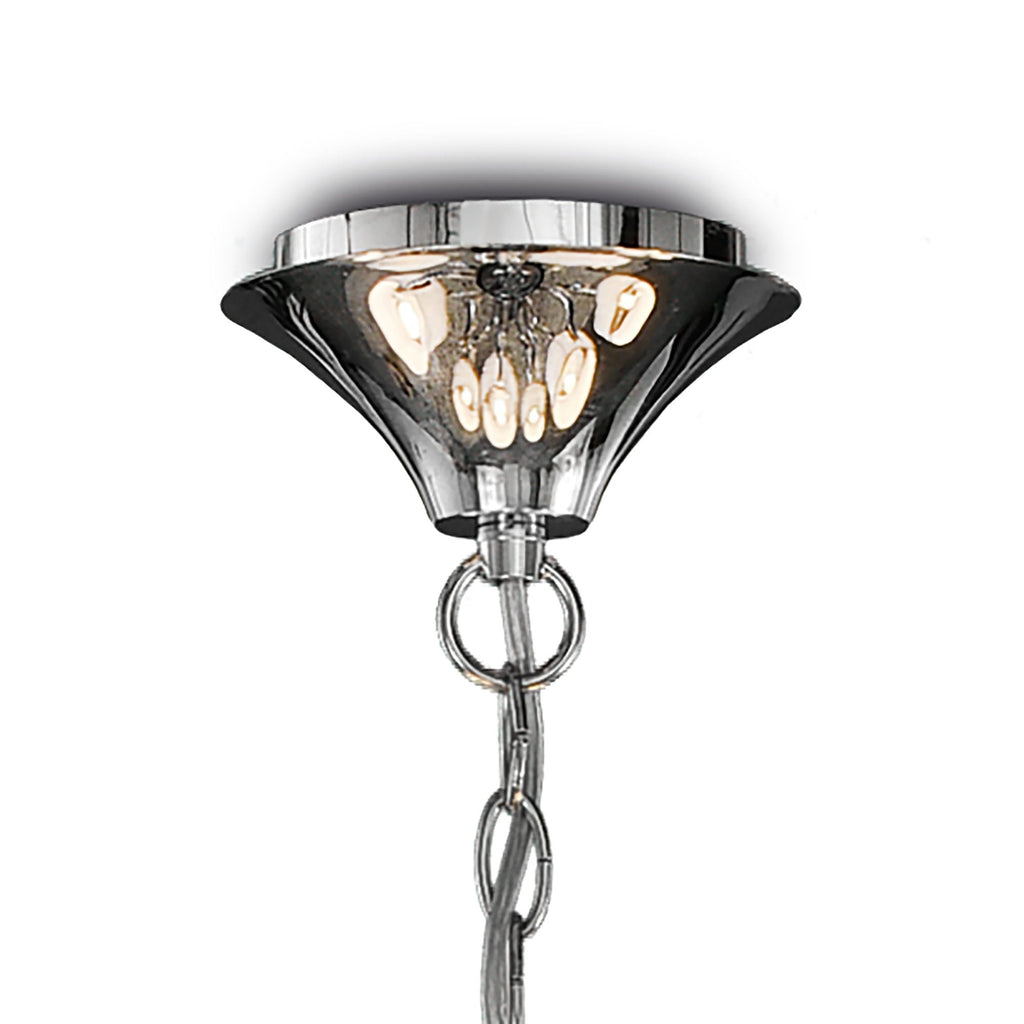 M6315 Andrea Pendant 67cm Round 5 Light Polished Chrome White Shades Black Crystal Droplets