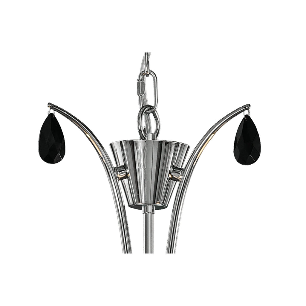 M6315 Andrea Pendant 67cm Round 5 Light Polished Chrome White Shades Black Crystal Droplets
