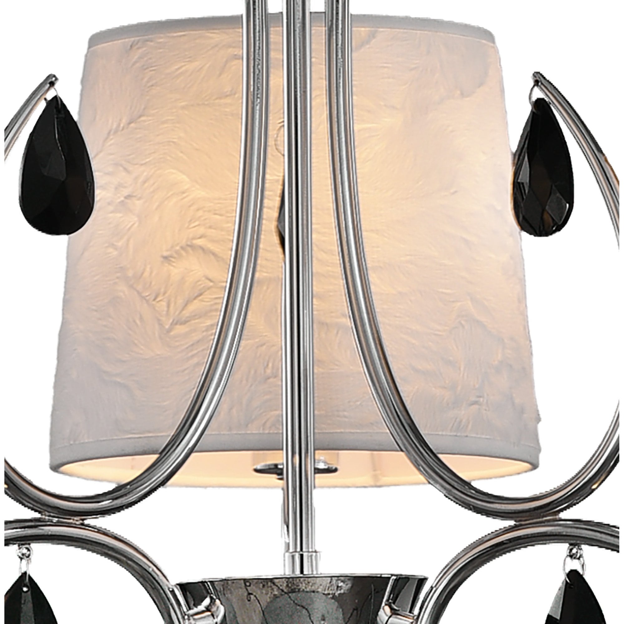M6315 Andrea Pendant 67cm Round 5 Light Polished Chrome White Shades Black Crystal Droplets