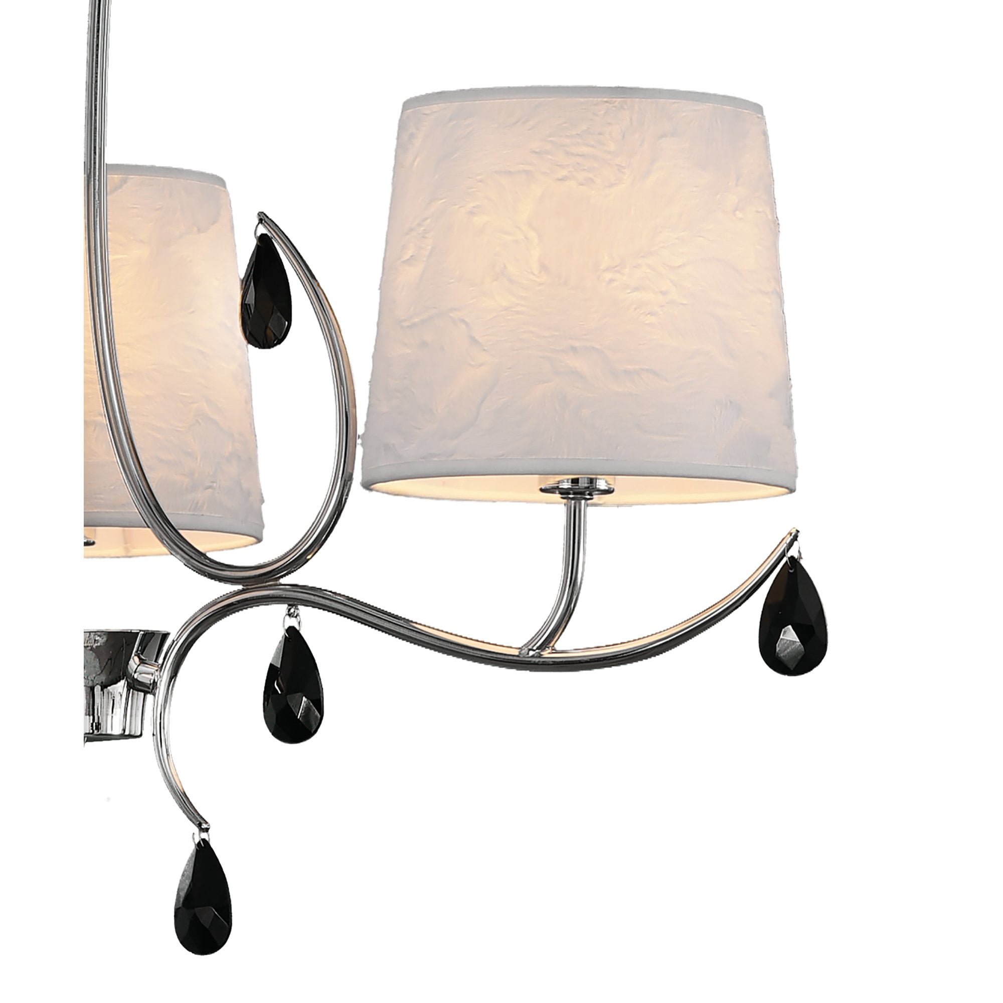 M6315 Andrea Pendant 67cm Round 5 Light Polished Chrome White Shades Black Crystal Droplets