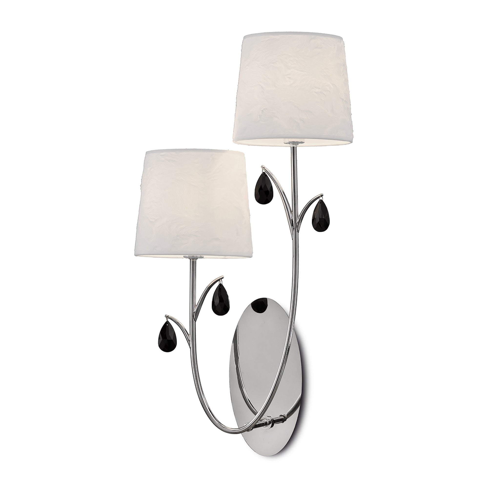 M6316 Andrea Wall Light 2 Light Polished Chrome White Shades Black Crystal Droplets