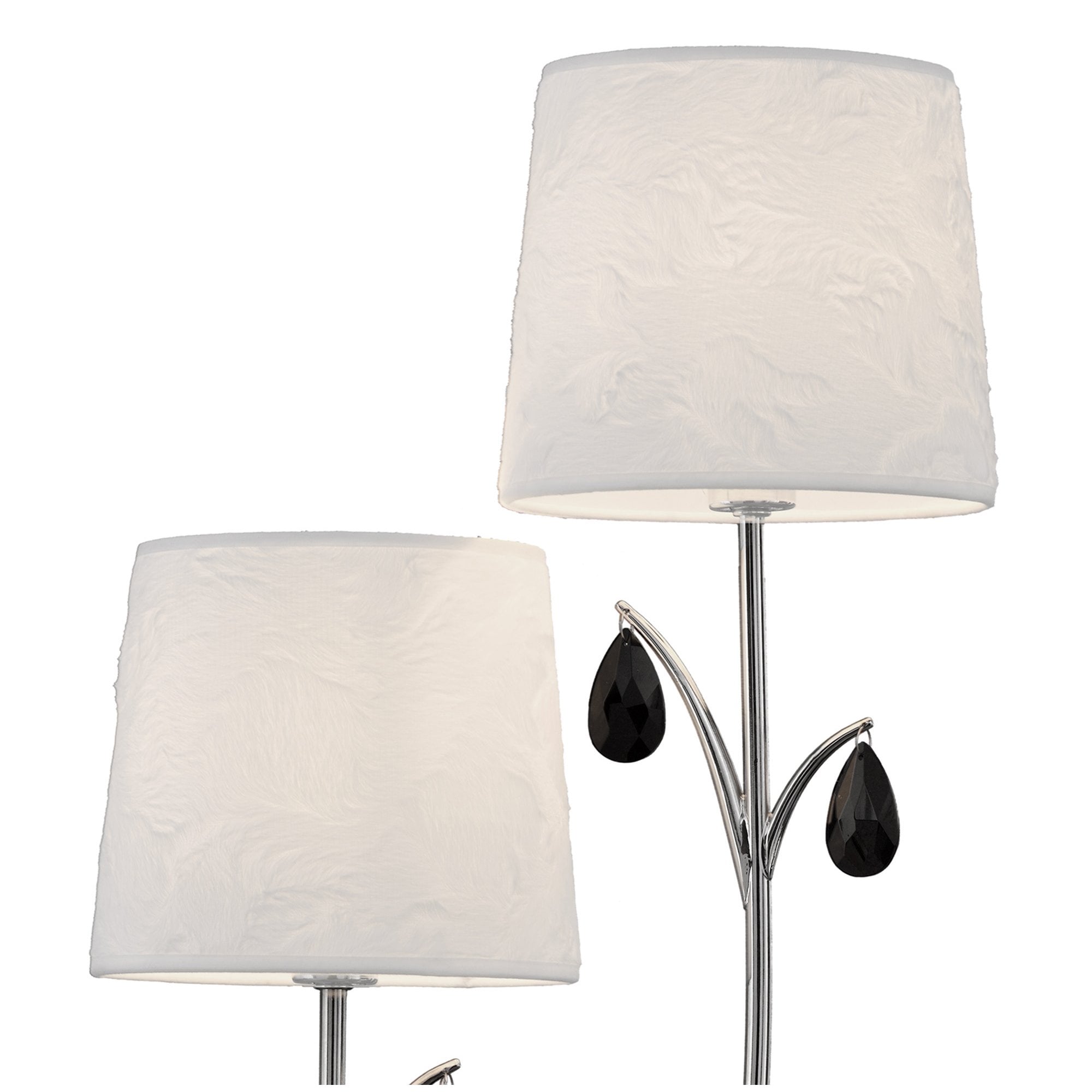 M6316 Andrea Wall Light 2 Light Polished Chrome White Shades Black Crystal Droplets