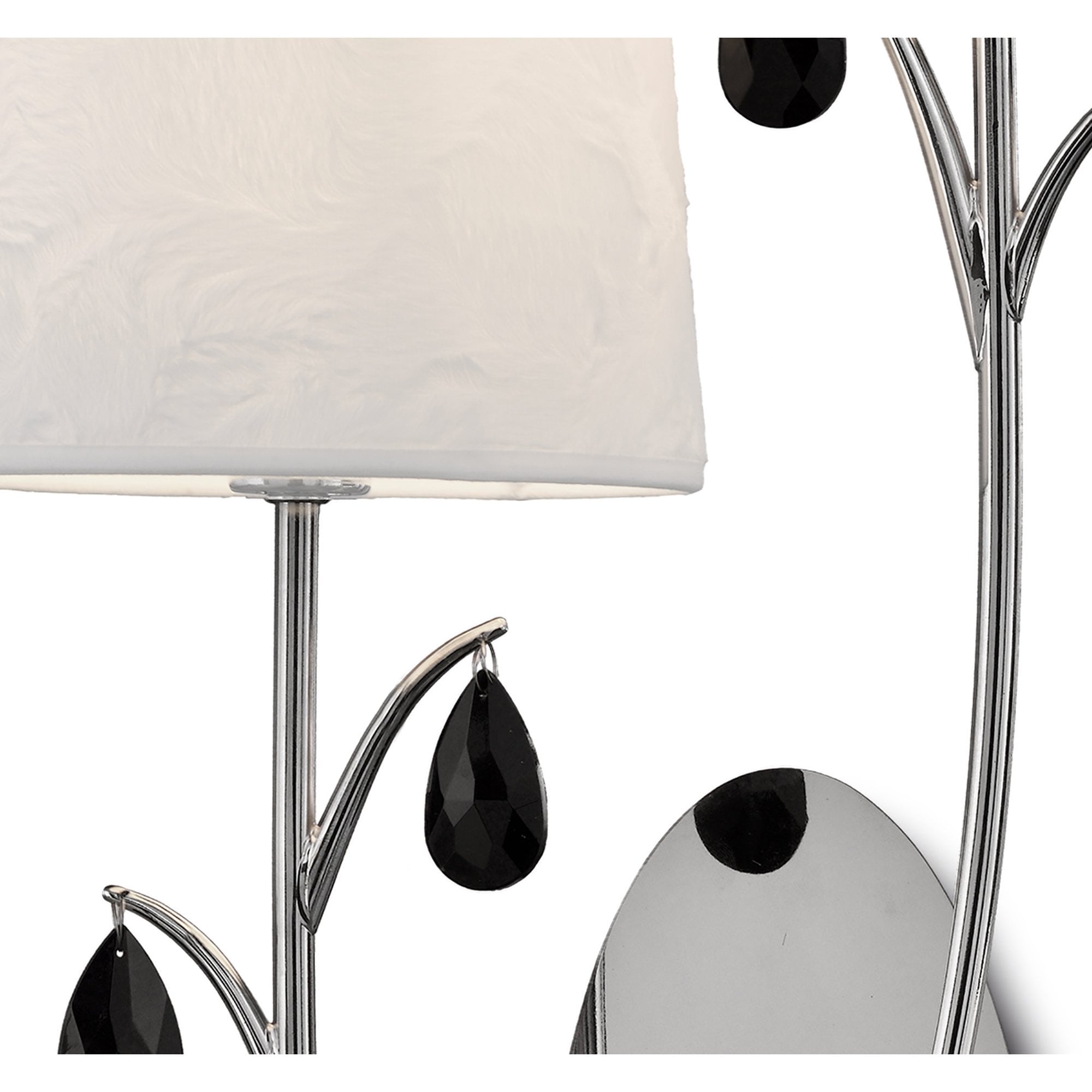 M6316 Andrea Wall Light 2 Light Polished Chrome White Shades Black Crystal Droplets