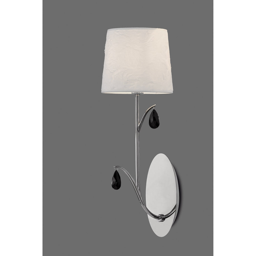 M6317 Andrea Wall Light 1 Light Polished Chrome White Shades Black Crystal Droplets