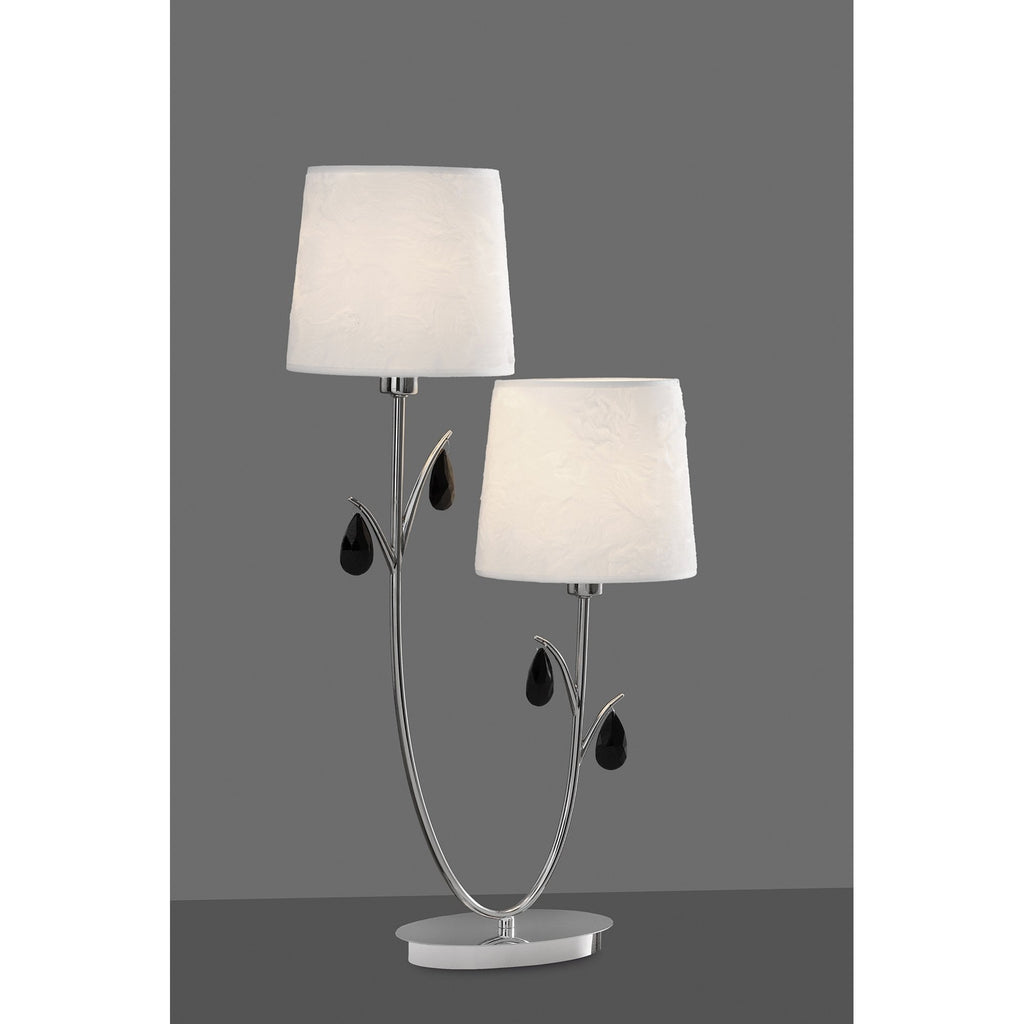 M6318 Andrea Table Lamp 63cm 2 Light Polished Chrome White Shades Black Crystal Droplets