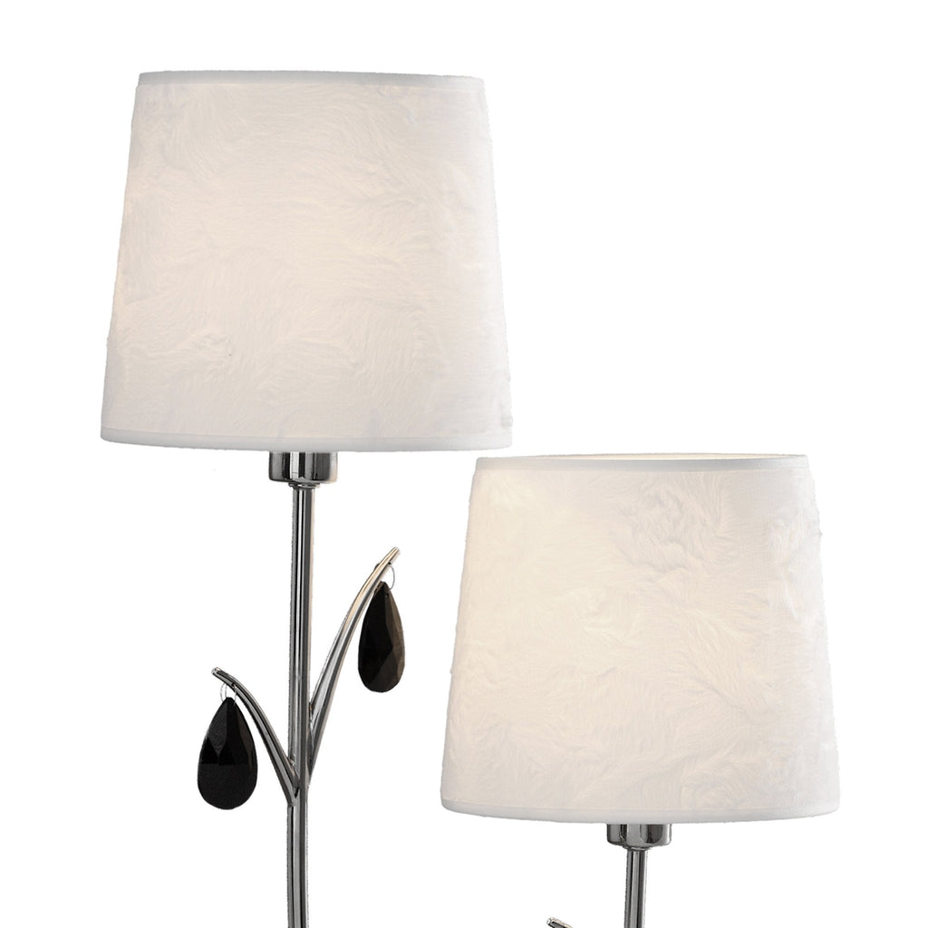 M6318 Andrea Table Lamp 63cm 2 Light Polished Chrome White Shades Black Crystal Droplets