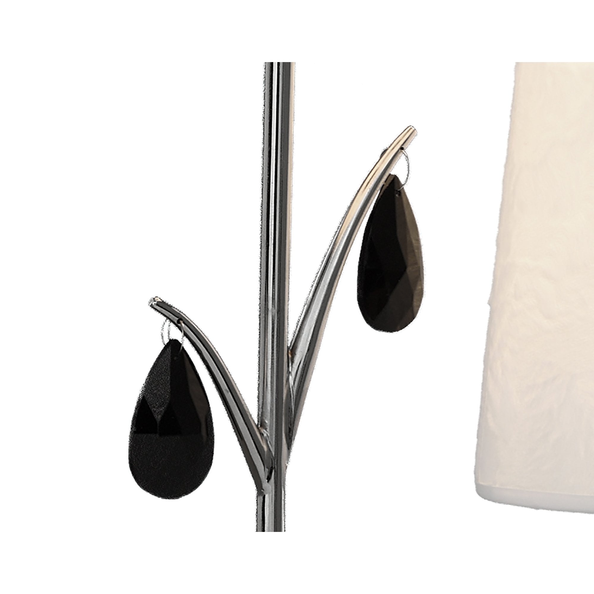 M6318 Andrea Table Lamp 63cm 2 Light Polished Chrome White Shades Black Crystal Droplets