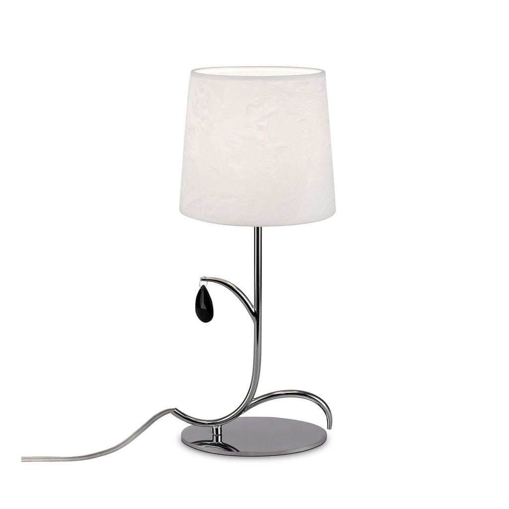 M6319 Andrea Table Lamp 45cm 1 Light Polished Chrome White Shades Black Crystal Droplets